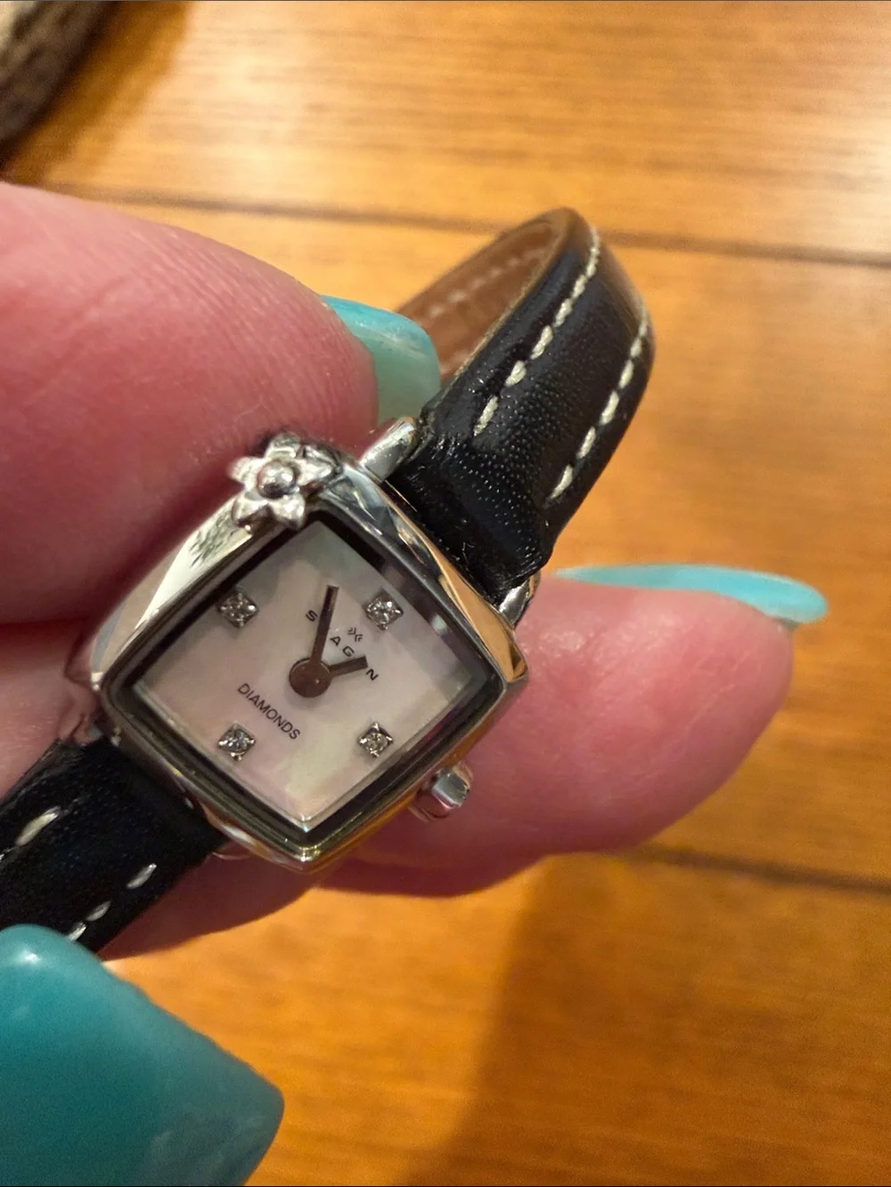 Tacori Silver-Tone Case Black Leather Strap Diamond Accent Ladies Watch